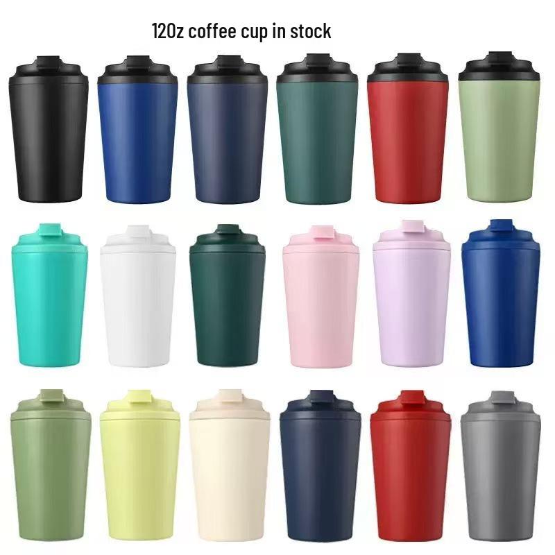 12oz Insulated Stainless Steel Coffee Cup with Scale & Flip-Top Lid