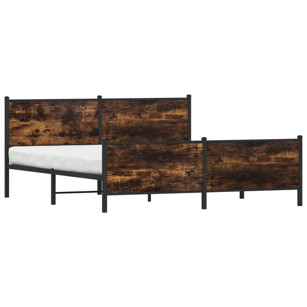 Metal Bed Frame Without Mattress Smoked Oak Finish 200 X 200 Cm