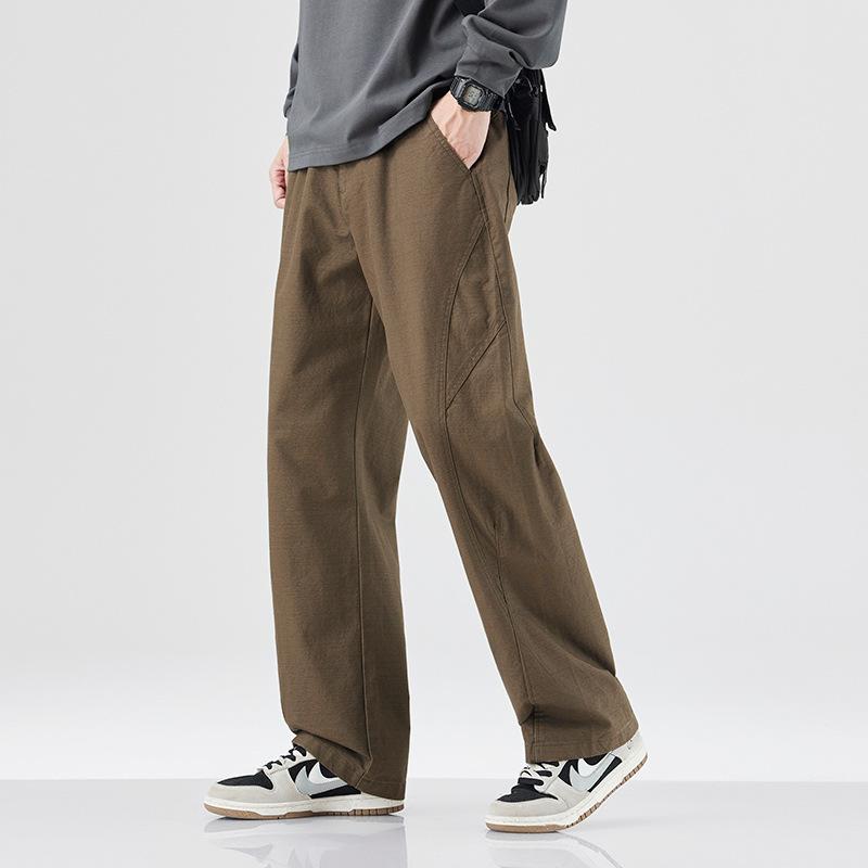 American retro army green casual pants men's autumn new trendy brand fashion splicing straight cotton wide leg straight pants
