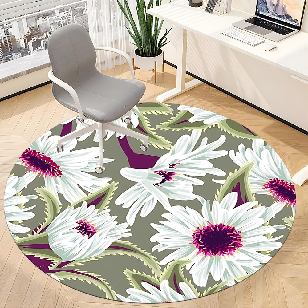 1 Stück runder Teppich mit Blumenmuster für das Büro, rutschfest, weich und langlebig, Büroteppich zur Innendekoration, perfekt für das Büro, schöne Dekoration yy2603230