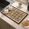 Retro Tile Pattern Absorbent Draining Mat Antiskid Quick Dry Kitchen Coffee Dish Drying Pad Farmhouse Cottage Style