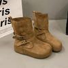 American cowboy new casual inner heightening pile western fold rad large size women's short boots women's boots retro