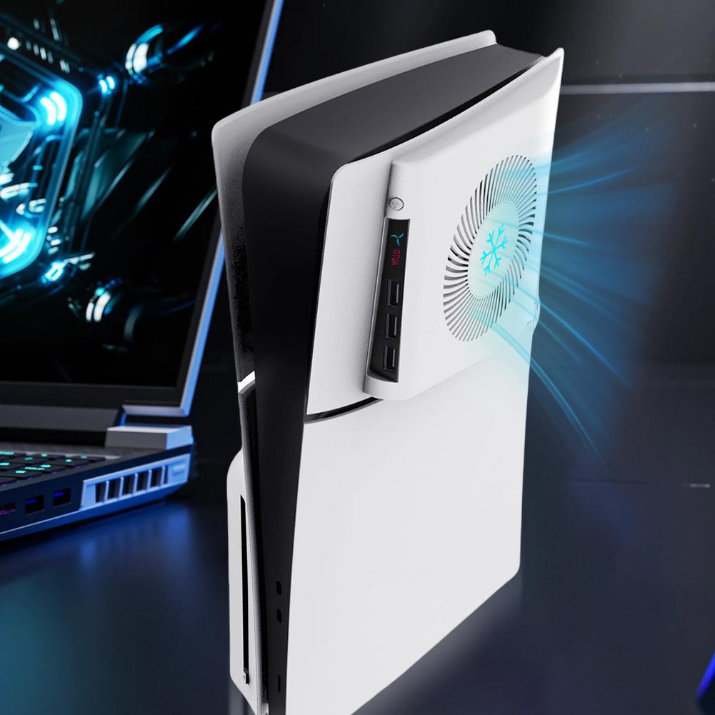 For PS5 Slim Console Cooling Fan Side-Mounted Cooling Fan with 3 USB 2.0 Ports Console Cooler for Playstation 5 Slim Accessories