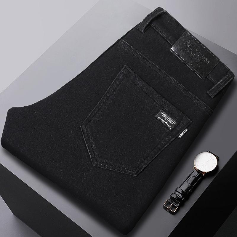 

Весняно-осінь-зима Нові чоловічі плюшеві/звичайні джинси для схуднення Прямі стрейч Ділові універсальні довгі штани 40 чорний