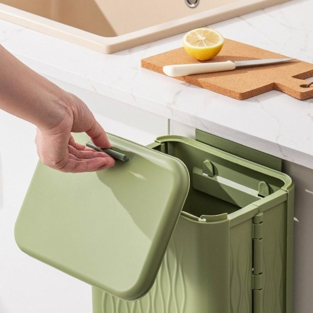 12L Kitchen Garbage Bin Space Saving Plastic Folding Waste Bin Odor Control Detachable Hook Toilet Paper Basket Household Use