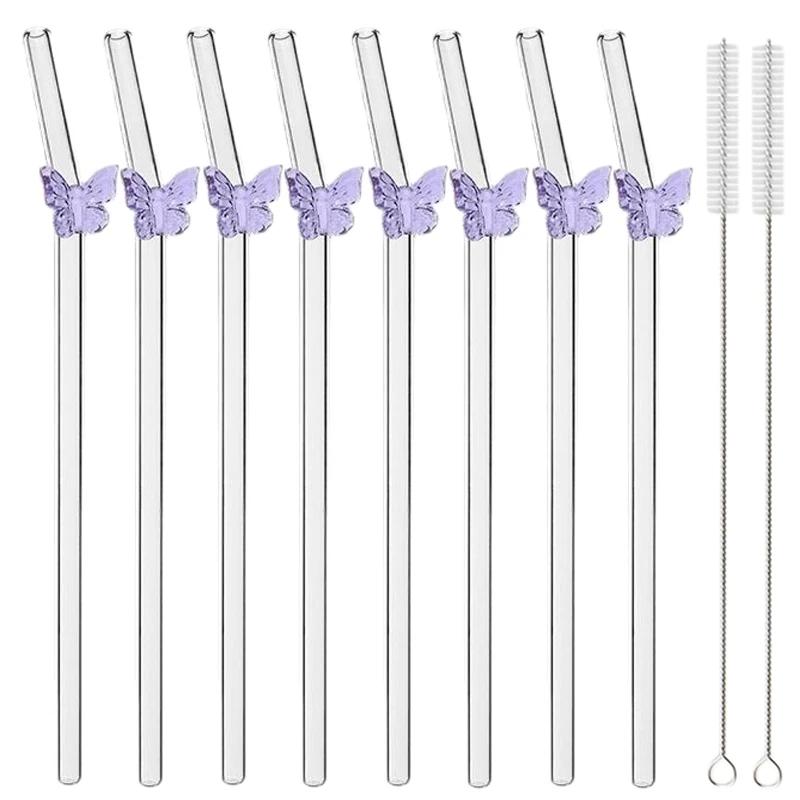 8Pcs Glass Smoothie Straw, Reusable Clear Drinking Straws for Smoothie Milkshakes Environmentally Friendly Drinkware Straw
