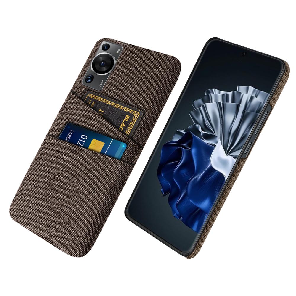 

For Huawei P60/P60 Pro Dual Card Slots Phone Case Hard PC+Cloth Phone Cover Brown