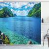 Summer Tropical Beach Scenery Shower Curtain with Hooks Seaside Island Palm Trees Blue Sea Bath Curtain Bathroom Bathtub Decor