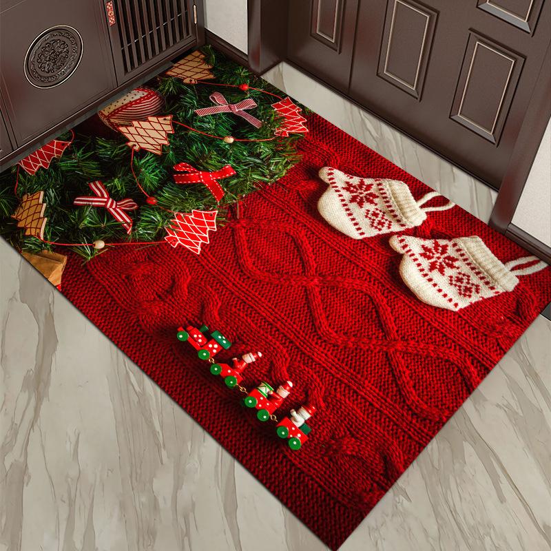 Christmas Floor Mat Red Festive Christmas Decorative Floor Mat Entry Door Non-slip Floor Mats for Home and Commercial Use