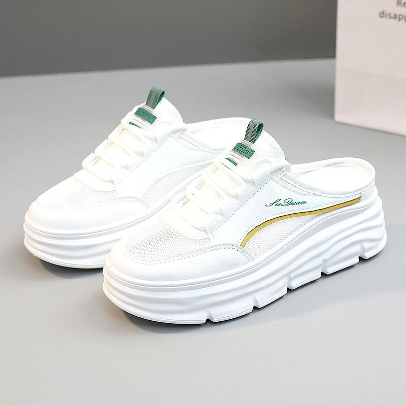 

[Customized] W3605 new mesh half-drag girl 2025 spring and summer casual breathable thick sole heightening mesh shoes 40