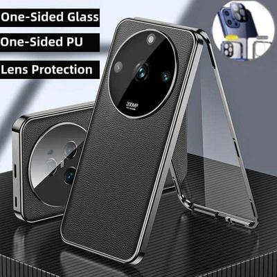 Magnetische Hülle für OnePlus 11/ 12/ 13 Ganzkörperschutz Hybrid-Lederschale mit Metallstoßfänger & Kratzfestes gehärtetes Glas