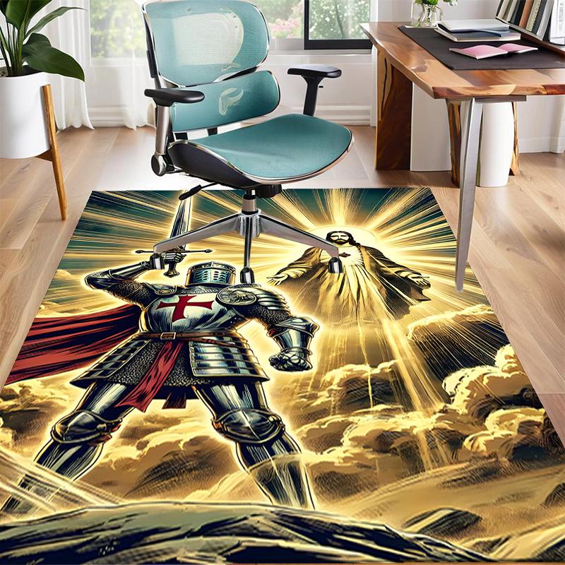 Cross Templars Knight Polyester Carpet, Soft Indoor Mat for Office Chair, Living Room, Computer Desk - Decorative Home Office Rug Design
