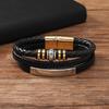 Beliebtes mehrlagiges Lederarmband für Herren mit Akzenten aus Edelstahllegierung