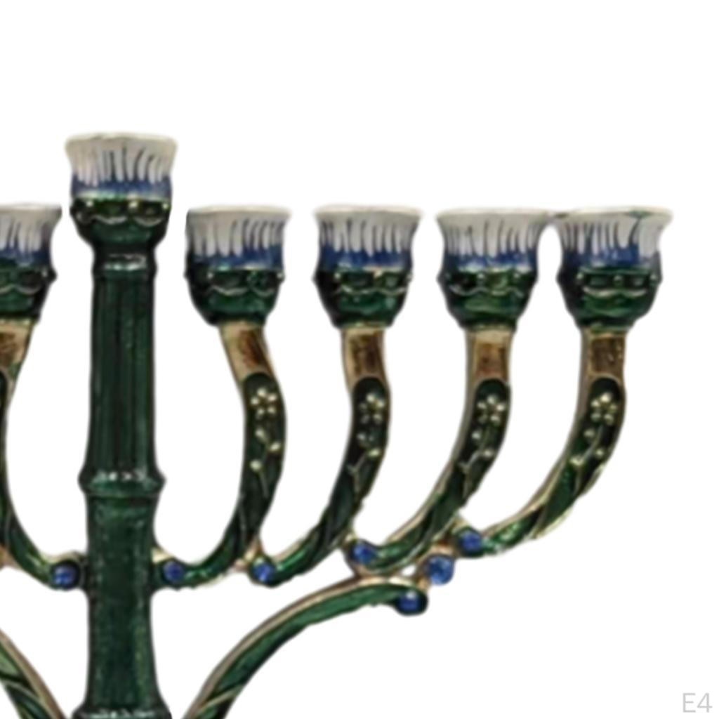 6.5 Inch High Enamel Menorah Painted In Enamels Jewish Bejeweled European Style Retro Candlesticks