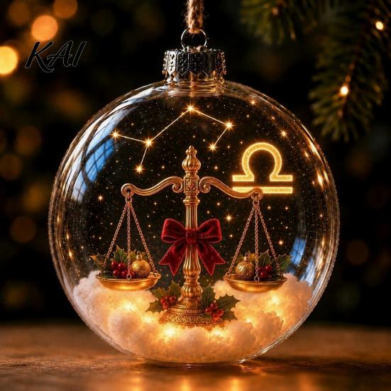 Decorative Spheres for Home Lighted Zodiac Christmas Ornament, Glowing Sign Ball with Warm LED, Acrylic Xmas Balls Party 3D Clear Hanging Pendant Tree