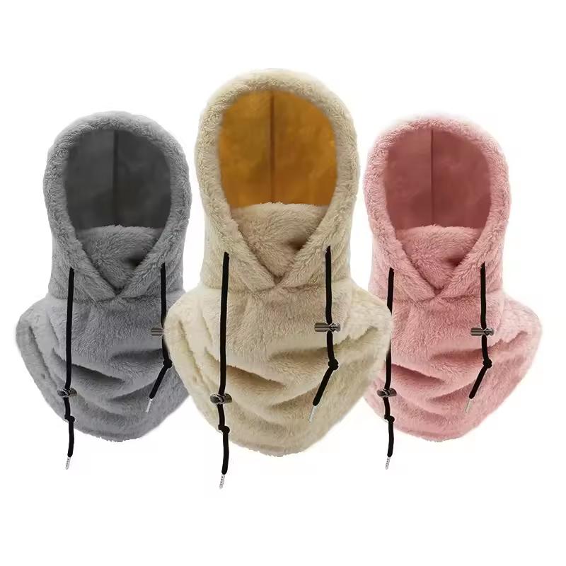 Winter Warm Windproof Cycling Full Face Ski Mask Double Sided Fleece Neck Gaiter Hooded Scarf Warmer