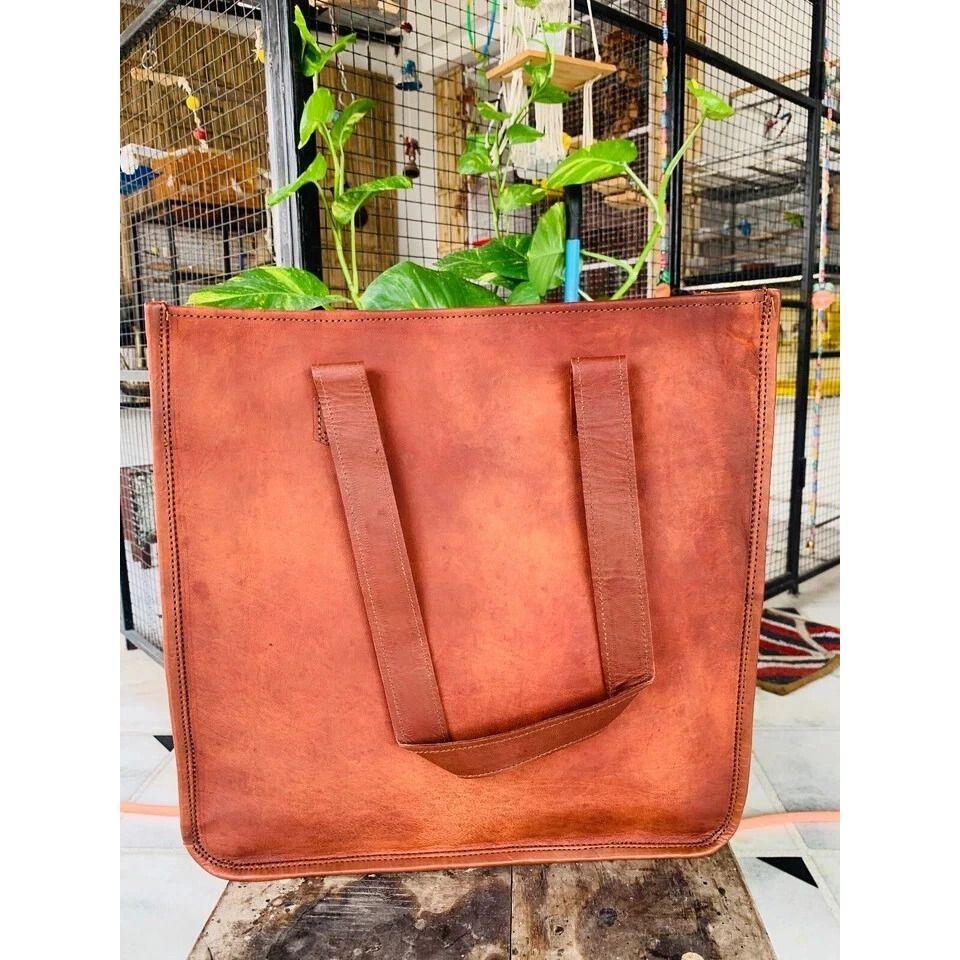 Women's Genuine Reliable Goat Leather Tote Shopping Handmade Bag