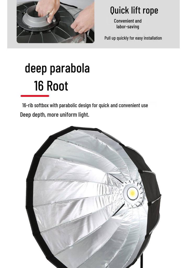 90CM Deep Parabolic Bowens Mount Softbox with Grid - Quick Install