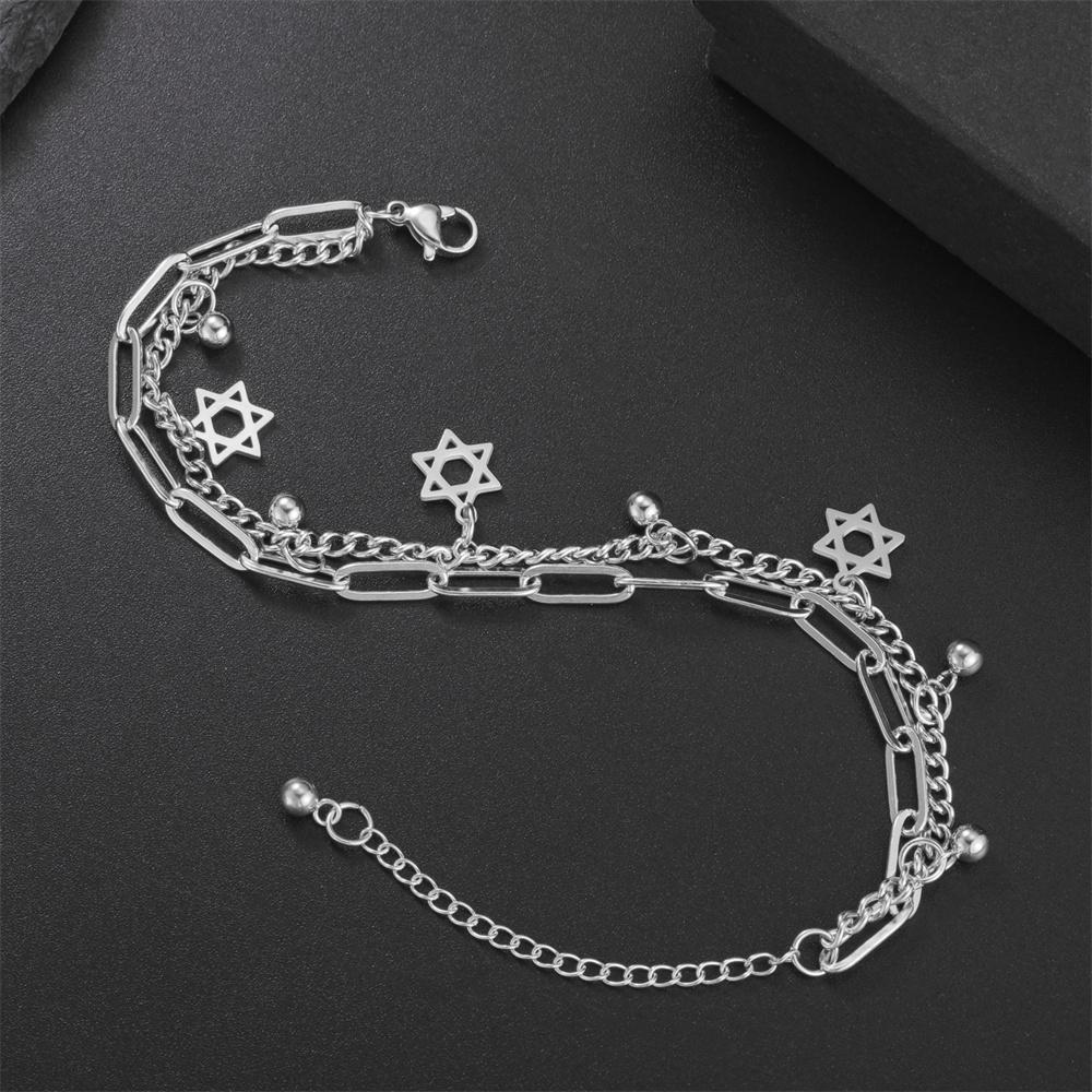 My Shape Star of David Bracelets Adjustable 2 Layers Hand Chain Stainless Steel Link Chain Hexagram Je Jewelry Israel Gifts