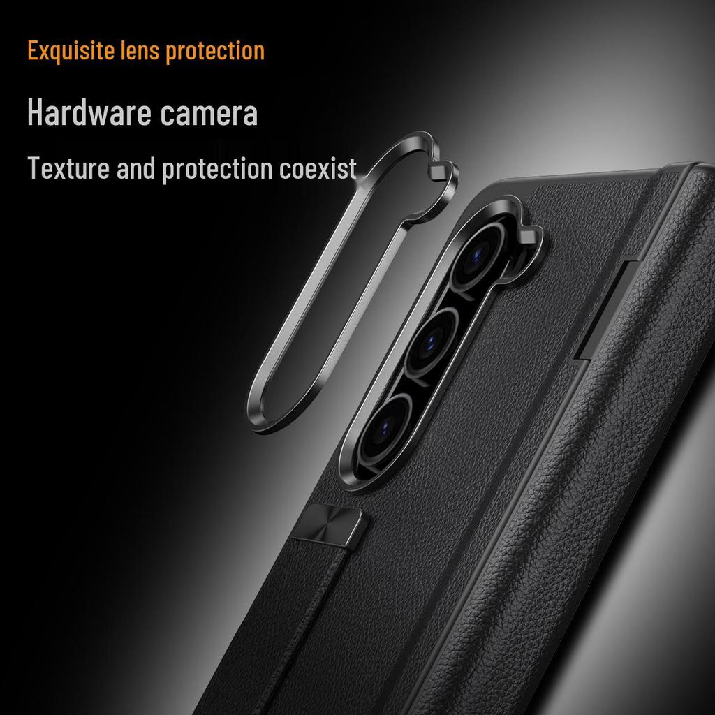 Samsung Fold6 Case with Stand: Protective PC Shell, Integrated Leather, Wrist Strap