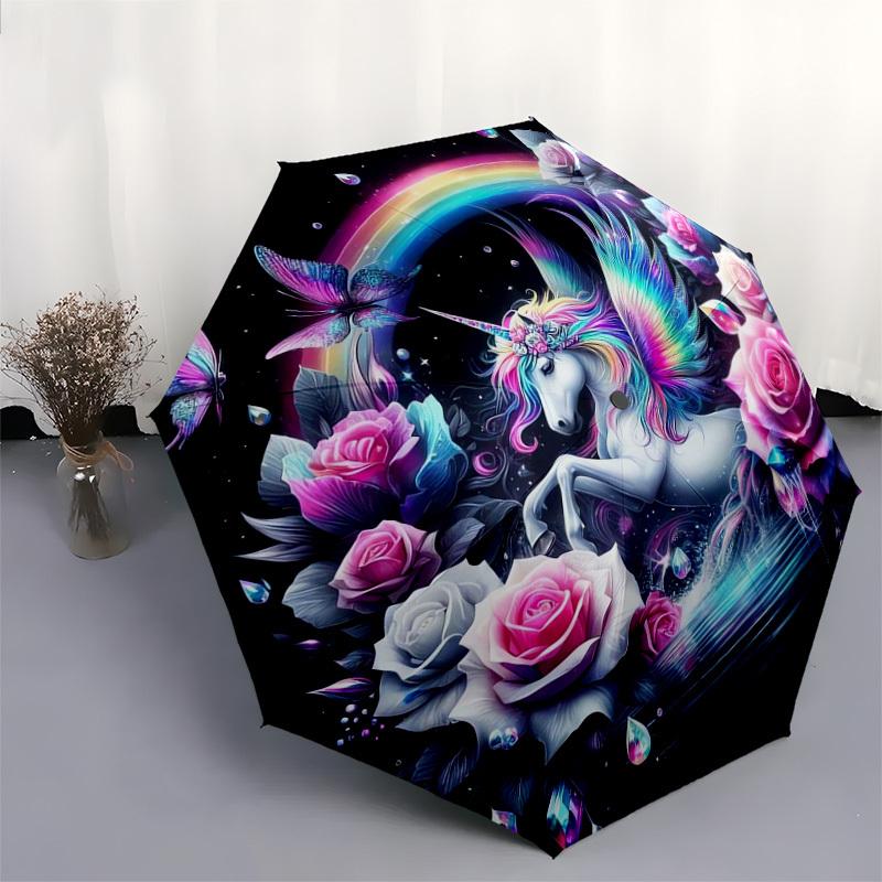 1pc Fantasy Unicorn Garden Umbrella with Plastic Handle,Suitable for All Seasons Home Travel Outdoor UmbrellaDD437