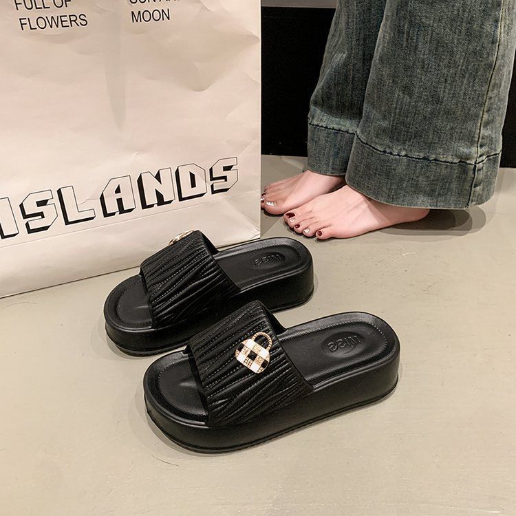 Indoor home bathroom non-slip one-pedal shit feeling sandals fashionable thick-soled slippers women's 2025 summer new
