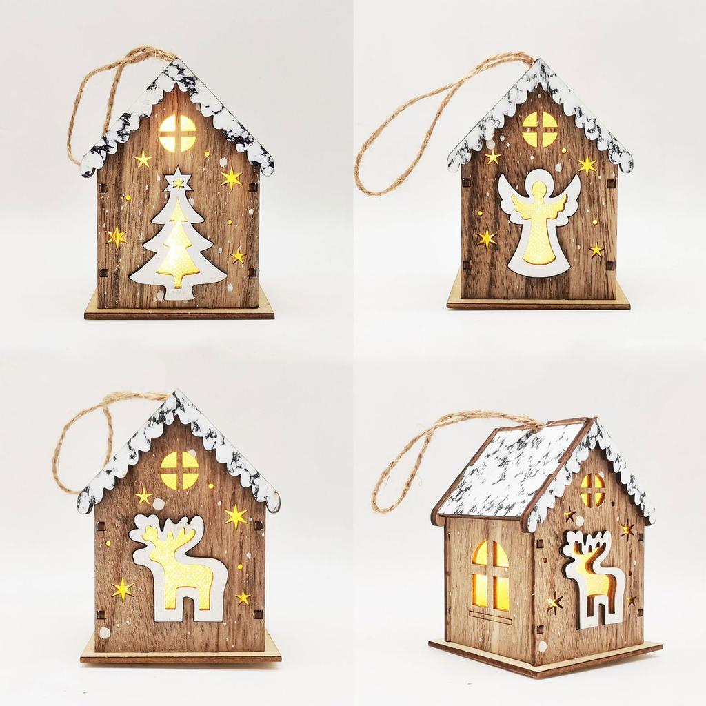 Christmas LED Light Wooden House Luminous Cabin Merry Christmas Decorations for Home DIY Xmas Tree Ornaments Kids Gifts