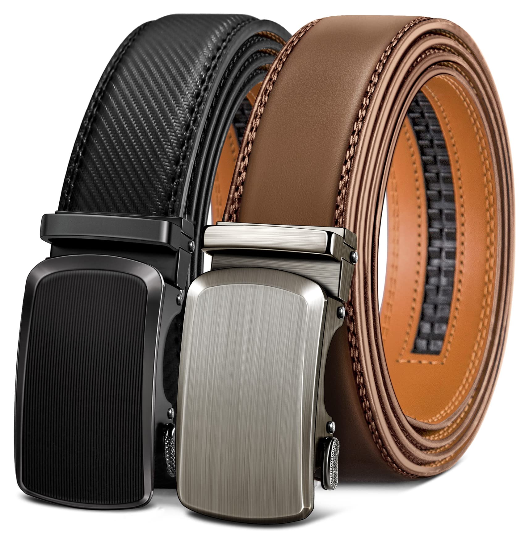 

[BULLIANT] Men s Belt Set of 2, Large Size Belt for Suits and Business, No Holes, Automatic Lock, Infinitely Adjustable 35mm Belt, Gift Box Included