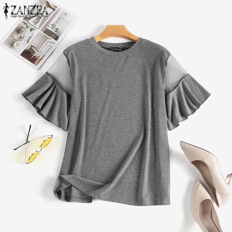 

ZANZEA Женская повседневная летняя блузка из сетки с круглым вырезом и половиной рукавов