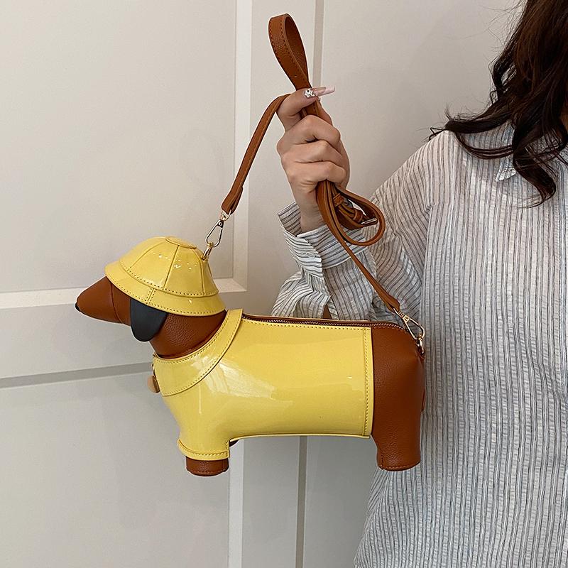 Fashion Exquisite Yellow Dog PU Barrel-shaped Shoulder Bags Hot Trendy Super Cool Personality Crossbody Bags for Women 2025 New
