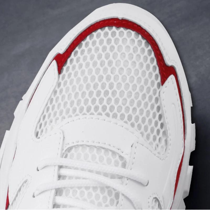 Men's White Mesh Platform Sneakers Breathable Summer Lace Up Casual Shoes Lightweight Fashion Sports Footwear