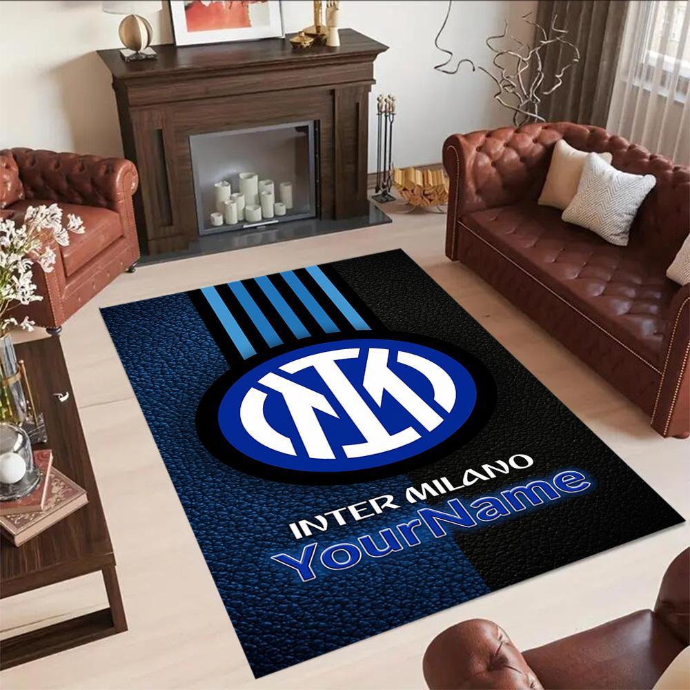 Inter Milan Customize Text Floor Rug Office Rug Suitable for Foyer Game Room Hallway Dormitory Antislip Carpet Decorate Offices Best for Christmas