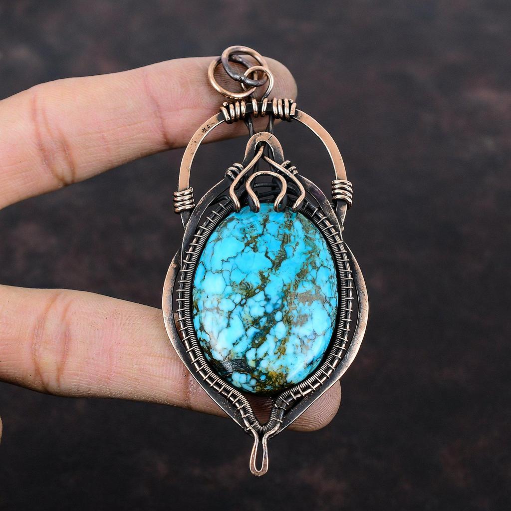 Pandantiv Turcoaz Tibetan Pandantiv Înfășurat în Sârmă de Cupru Bijuterii Handmade Pandantiv cu Piatră Prețioasă Naturală Bijuterii din Cupru Pandantiv pentru Femei Cadou pentru Mamă