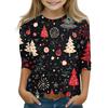Christmas Day Print Tops For Youth Girls 5-16 Years Round Neck 3/4 Sleeves T-Shirts Trendy Tops Outfit Tees