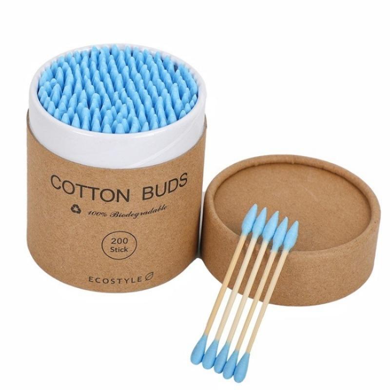 200 Round and Pointed Double-headed Cotton Swab Sticks In A Colored Paper Box Disposable Makeup Remover