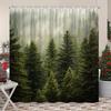 Dark Green Pine Forest Shower Curtain Misty Trees Landscape Print Polyester Bath Curtain With 12 Hooks For Nature Decor