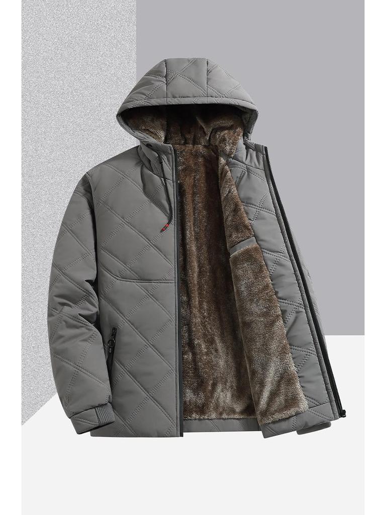 2025 Men's Winter Jacket: Fleece Lined, Thickened Cotton, New Warm Style, Casual Hooded Stand Collar.