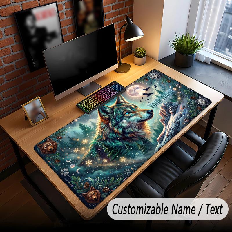 Wolf Theme Custom Mouse Pad Personalized With Name Text Customized Desk Mat For Office Home Decor