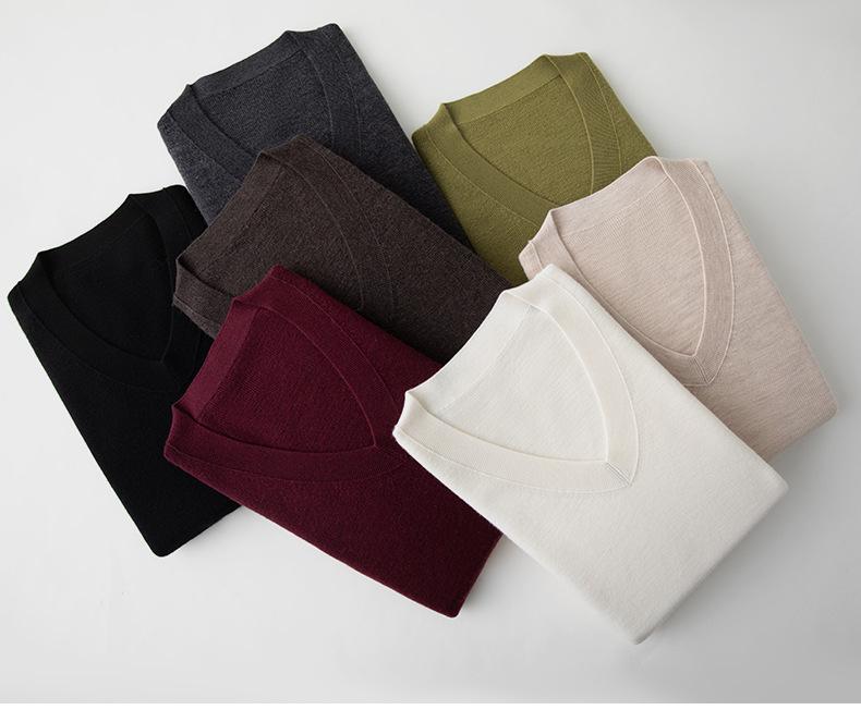 Women's 100% Wool V-Neck Slim Fit Sweater