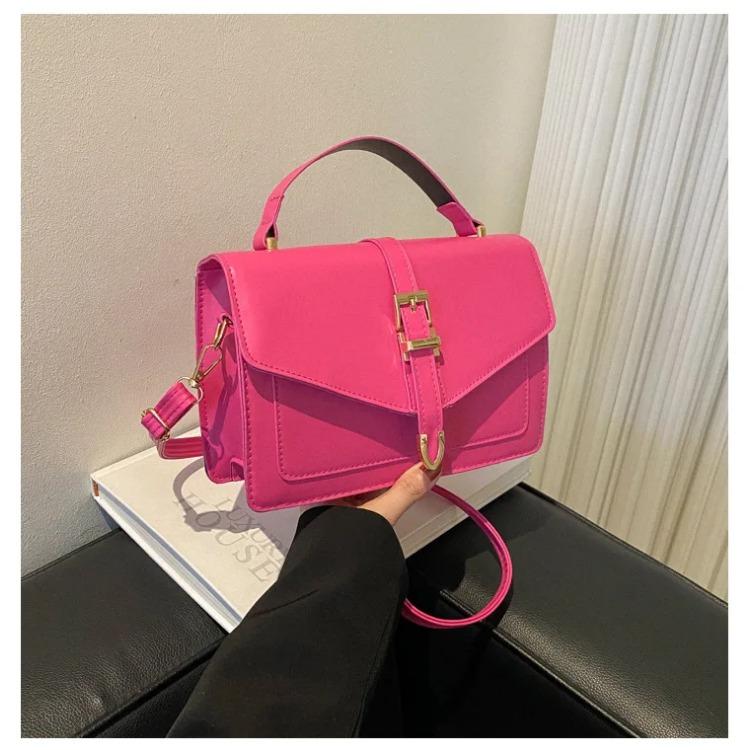 Monochromatic Crossbody Bag for Women Fashion Decor Buckle Handbags Small Square Flap Bag