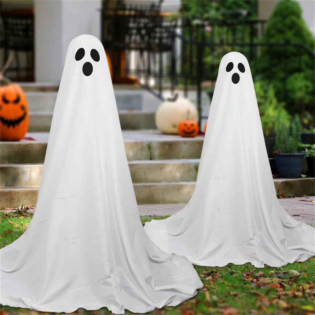 Halloween Geister Dekoration Set, 2er Pack Große Weiße Geisterkostüme mit Schwarzen Augen für Innen Außen Party Dekoration