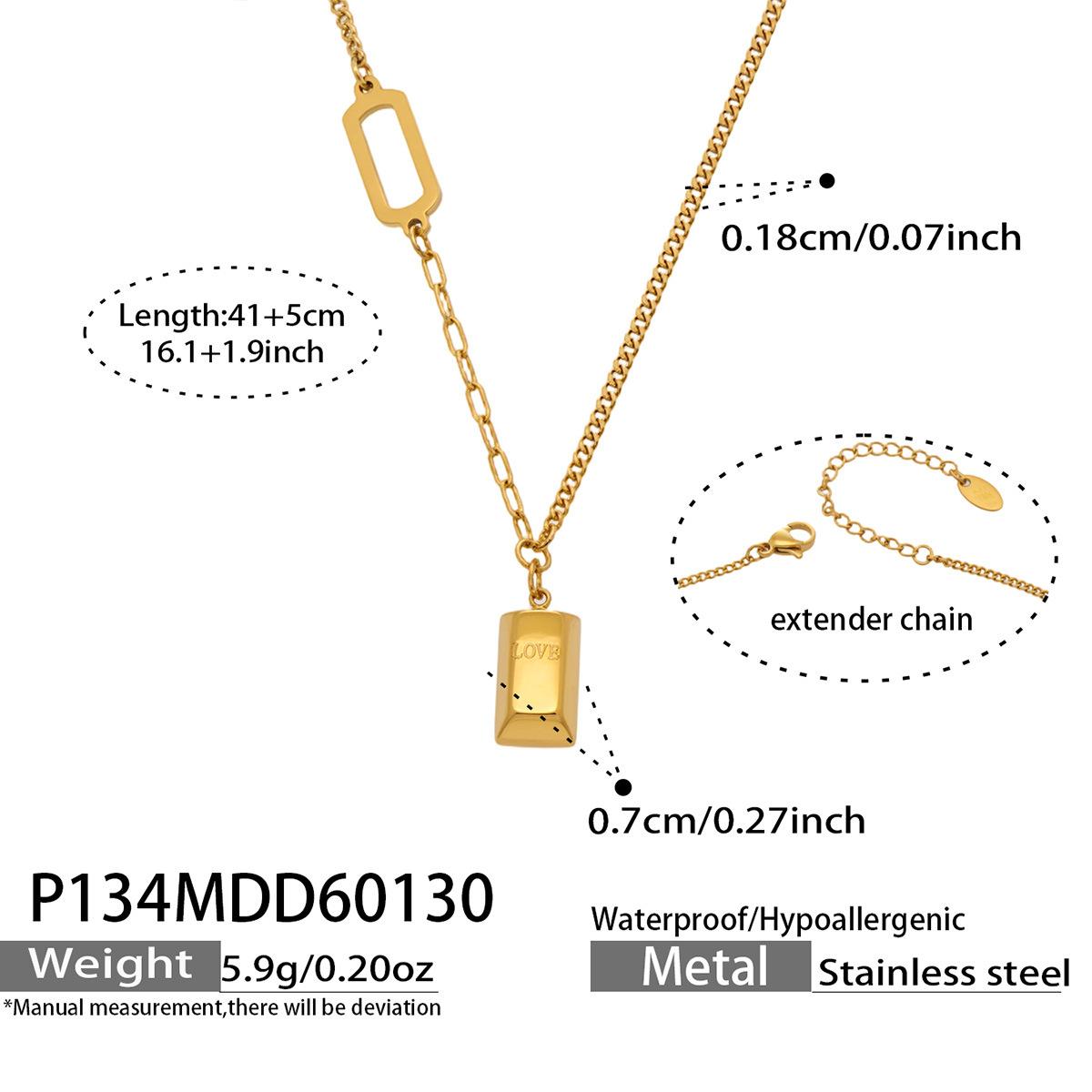 

Lucky Money Bar Pendant Clavicle Chain Stainless Steel Letter Engraving 18k Gold Plated Necklace P134-LOVE letters