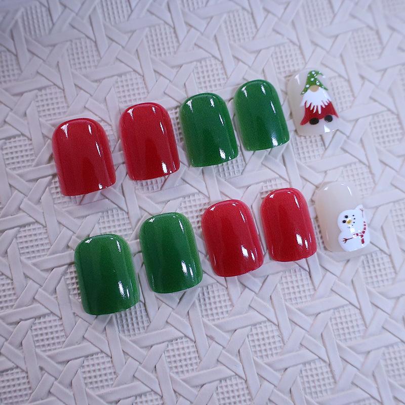 Hot-selling Christmas Manicure Wearing Nail Cute Santa Snowman Short Square Wearing Nail Piece