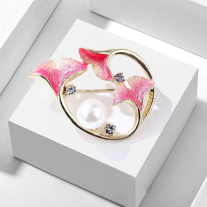 Fashion Oil Drop Alloy Trumpet Flower Pearl Brooch Female Anti-glare Pin Accessories Exquisite Hypoallergenic Luxury Enamel Brooch Long-Lasting Color