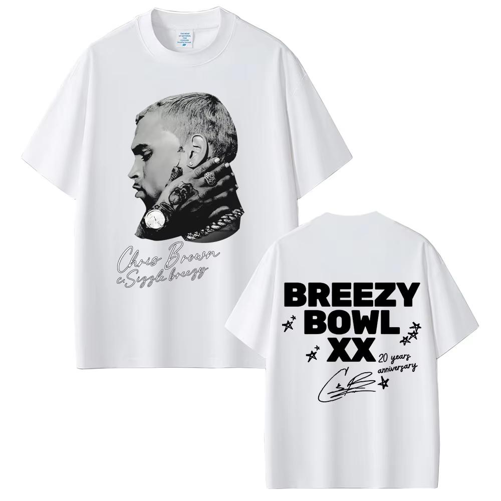 Singer Chris Brown cotton men's shirt O-Neck oversized graphics Short Sleeved Women's Y2k Vintage hip-hop Tshirt
