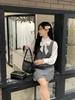 Women's Gray Square Neck Suspender Dress - Sweet or Salty Style, Autumn/Winter 2023, Loose Slim Fit, Layered Short Skirt.