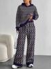 Striped European And American Autumn Casual Geometric Figure Long-Sleeved Suit Women'S Hooded Sweater Trousers Two-Piece Set