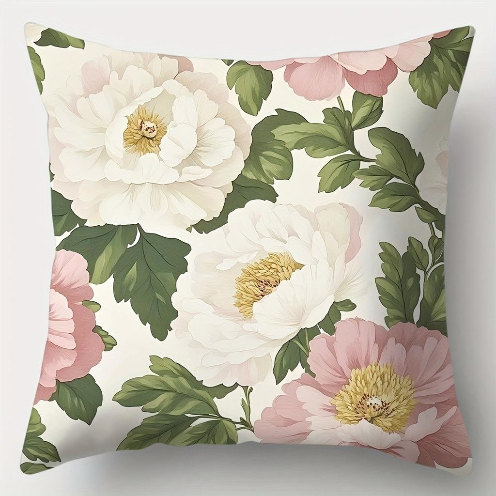 Elegant Peony Flower PillowcaseLiving Room Sofa Cushion Cover, Soft and Comfortable, Bedroom Room Decoration