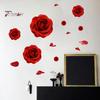 Easy Peel And Stick Wallpaper Romantic 3D Rose Flower Wall Stickers, Waterproof PVC Decal, Large Red Mural Art Decor, Decals for Home Living