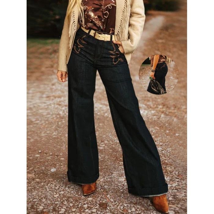 Plus Size Women s Black Wide-Leg Jeans - Trendy Versatile Summer Style 5XL чёрный